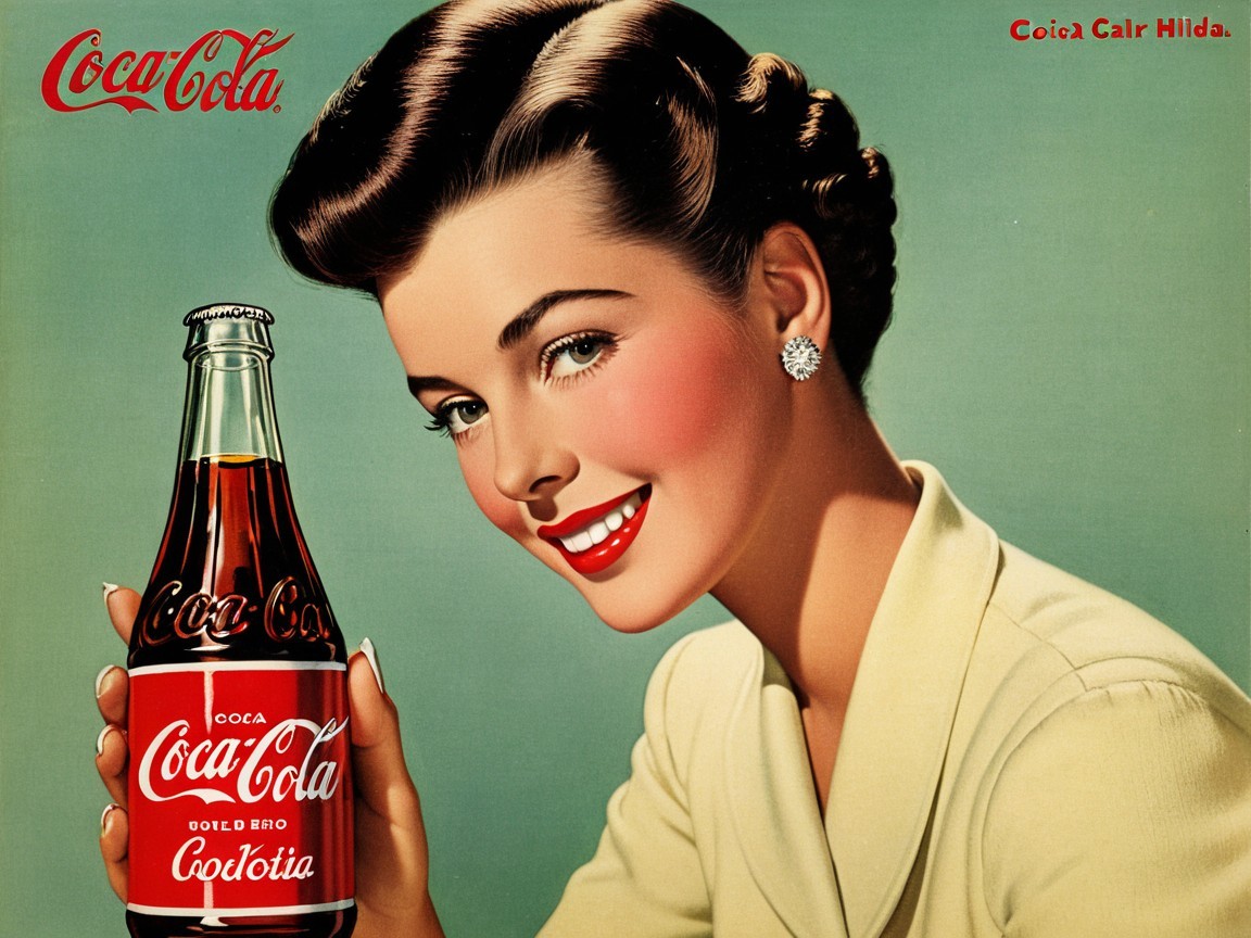 Vintage Coca-Cola Advertisement with Cheerful Woman