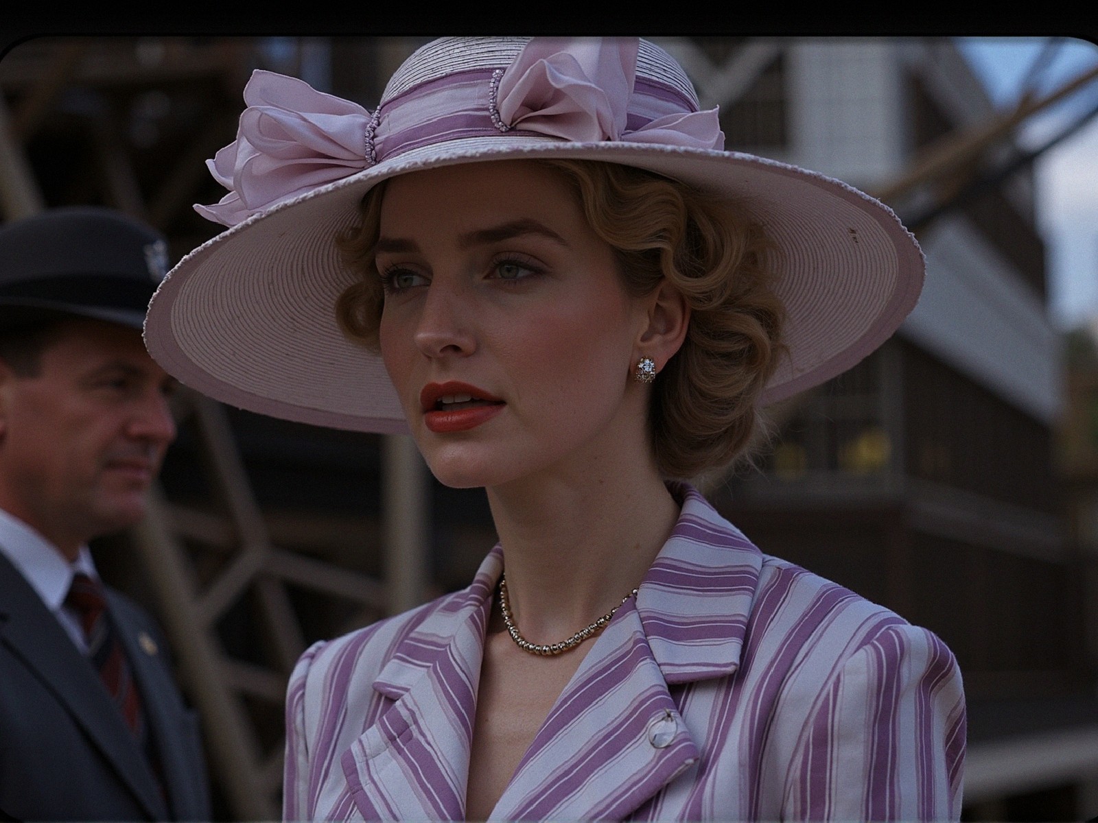 Vintage Fashion Scene with Pastel Stripes and Hat