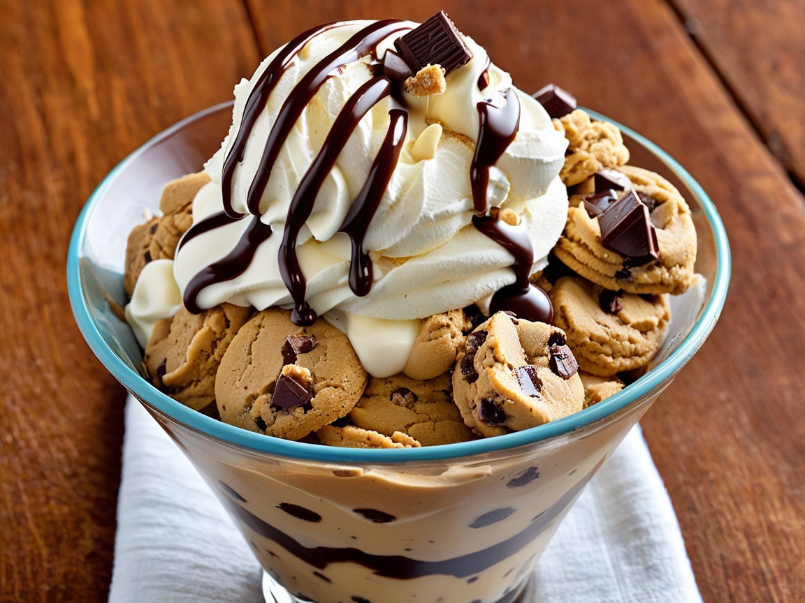 Chocolate Ice Cream Dessert Bowl with Cookie Dough Toppings