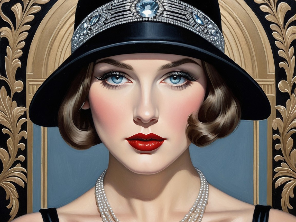 Elegant Woman in Vintage Hat with Glamorous Details