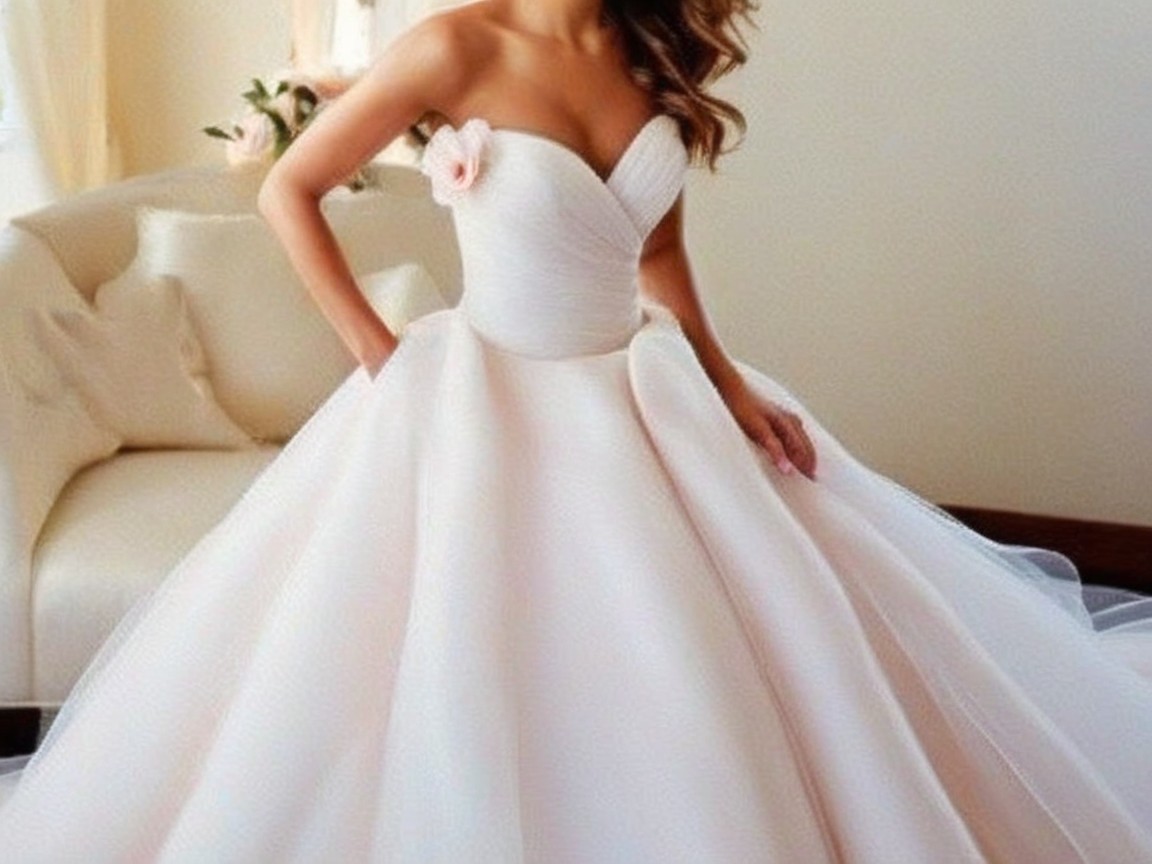 Romantic Strapless Wedding Gown with Floral Detail