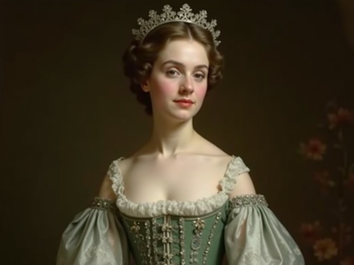 Young Woman in Lavish Historical Gown and Tiara