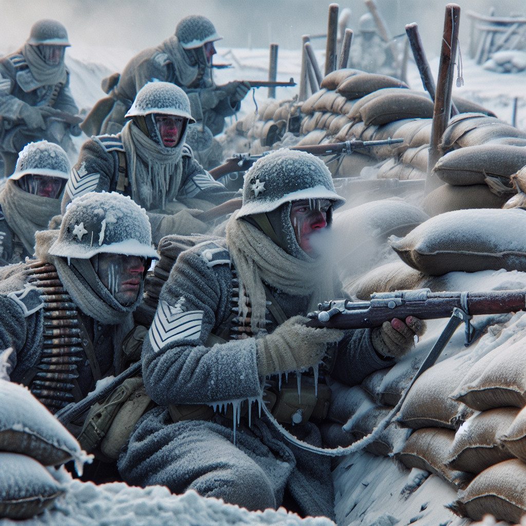 Soldiers in Winter Gear in a Snow-Covered Trench