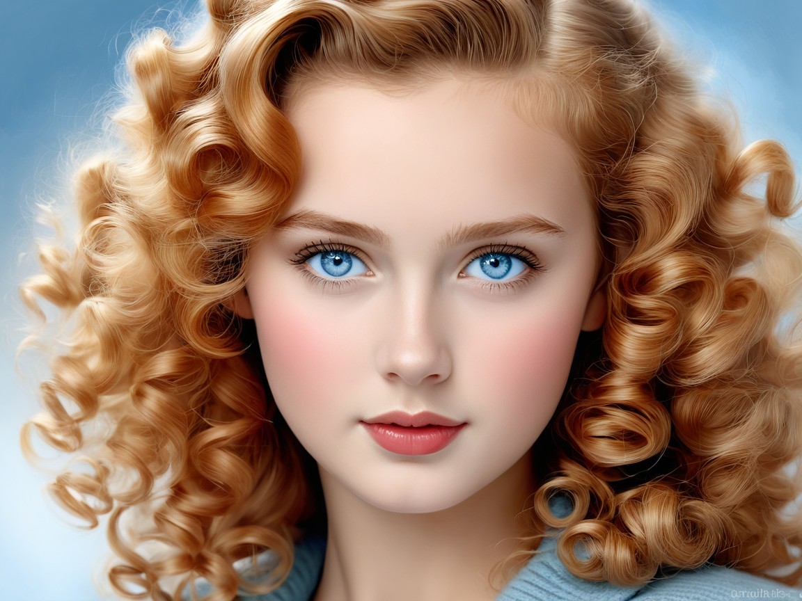 Portrait of a Young Girl with Golden Hair and Blue Eyes