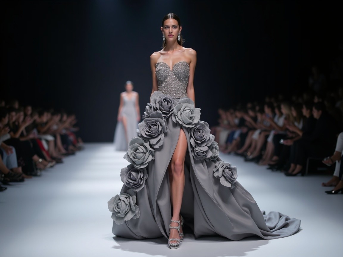 Glamorous Strapless Gown on Fashion Runway