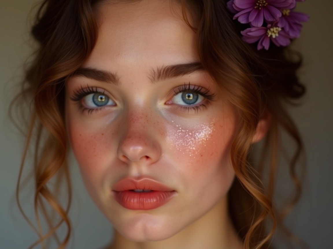 Close-Up Portrait of a Young Woman with Blue Eyes
