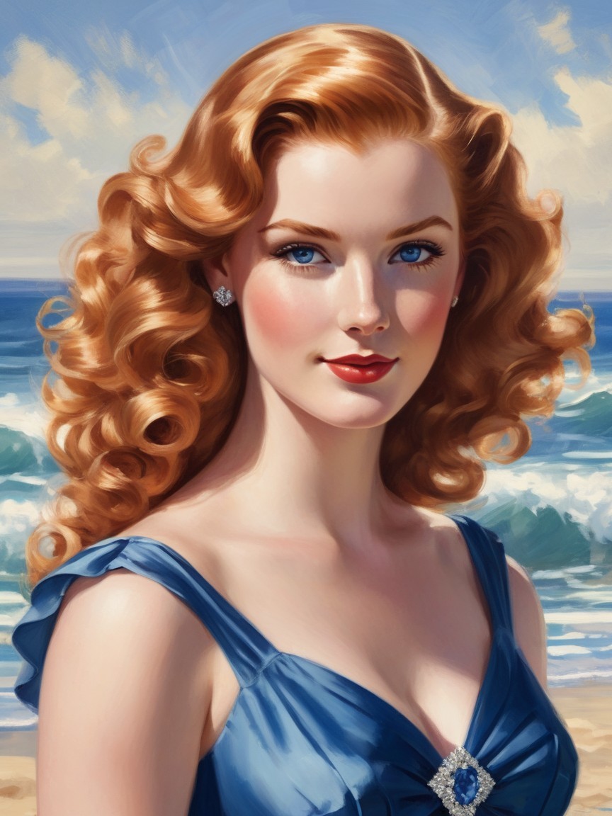 Portrait of a Young Woman with Curly Red Hair