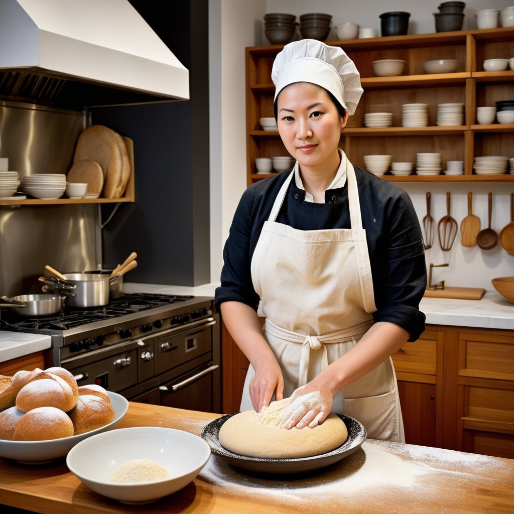 Woman Preparing Dough in Modern Kitchen Setting