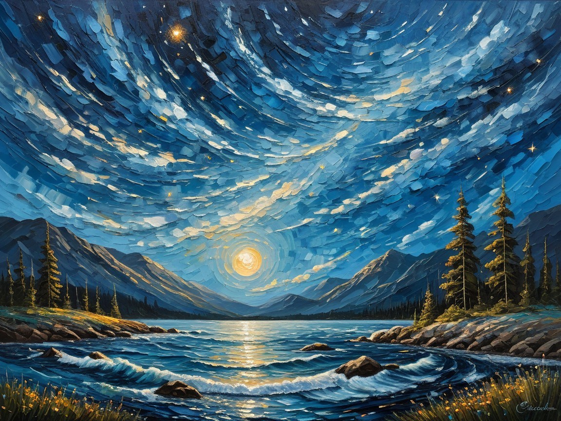 Tranquil Lake and Mountains in Serene Landscape Painting