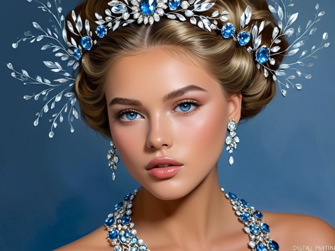 Portrait of a woman with blue eyes and elegant accessories