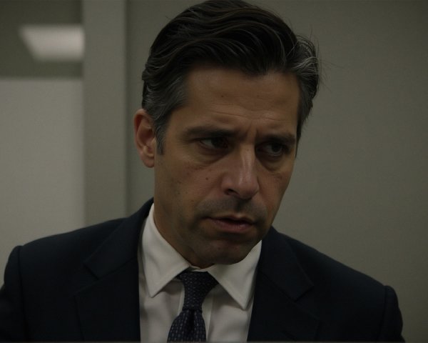 Man in Formal Suit Deep in Thought in Office Setting