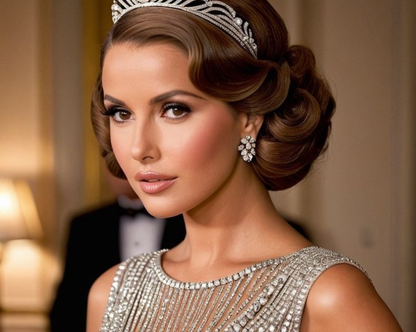 Elegant Woman in Stunning Tiara and Beaded Gown
