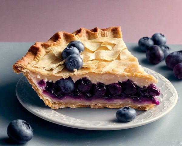 Blueberry Pie on Decorative Plate with Fresh Berries