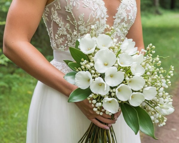 Bride in Lush Green Setting with Elegant Bouquet