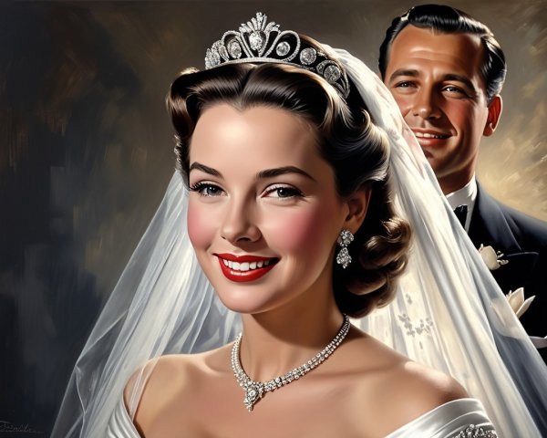 Vintage Portrait of Joyful Bride and Dapper Groom