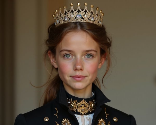 Young girl in tiara with intricate gold attire