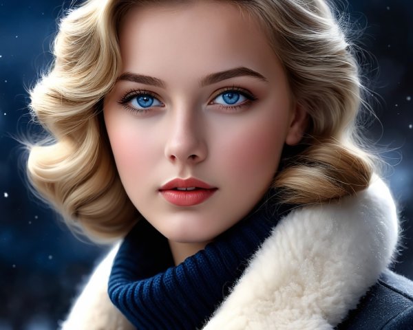 Close-Up Portrait of a Young Woman in Winter Setting