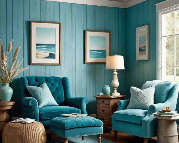 Turquoise Living Space with Cozy Decor Elements