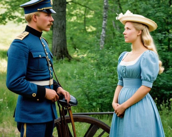 Historical Soldier and Woman in Romantic Setting