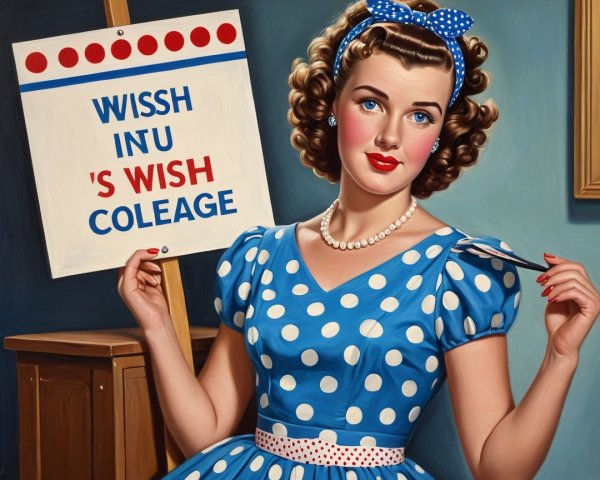 Vintage Illustration of Woman in Polka Dot Dress