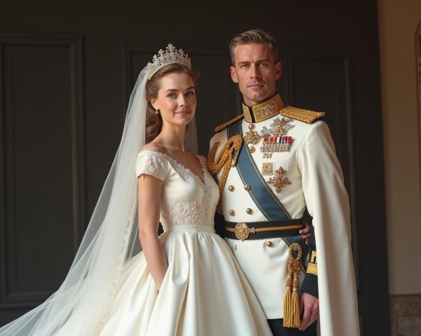 Regal Couple in Exquisite Wedding Attire and Setting