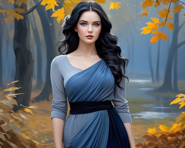 Young Woman in Autumn Forest with Vibrant Foliage