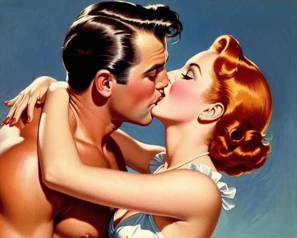 Romantic Couple Sharing a Passionate Kiss in Vibrant Colors