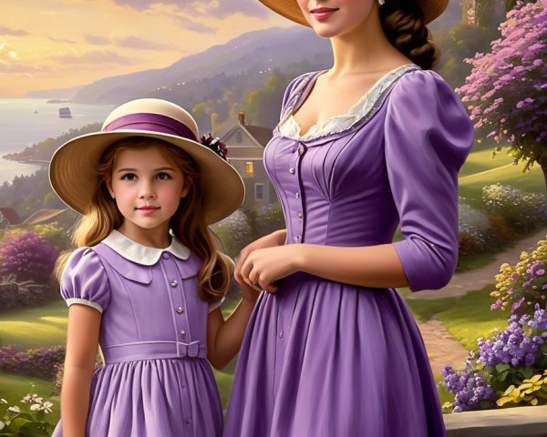 Elegant Purple Outfits in a Picturesque Landscape