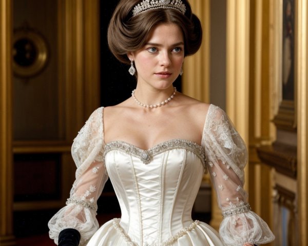 Elegant Young Woman in Off-White Ball Gown