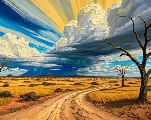 Winding Dirt Road Through Golden Savanna Landscape