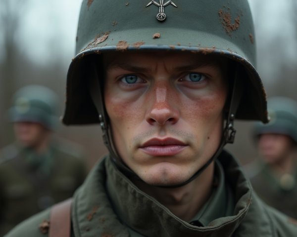 Young Soldier in Military Gear with Determined Expression