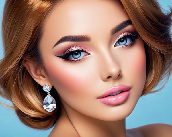Close-Up Portrait of a Young Woman with Radiant Makeup