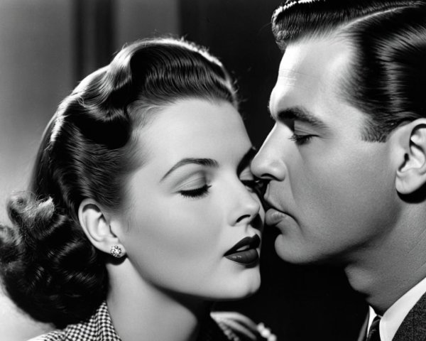 Black-and-white photograph of a couple in romance