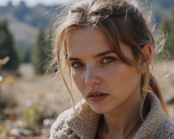 Young woman in sunlight with natural beauty outdoors