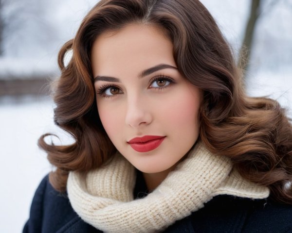 Young woman in winter attire with a snowy backdrop