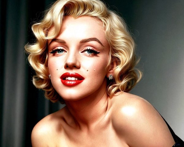 Glamorous Woman with Blonde Curls and Classic Makeup