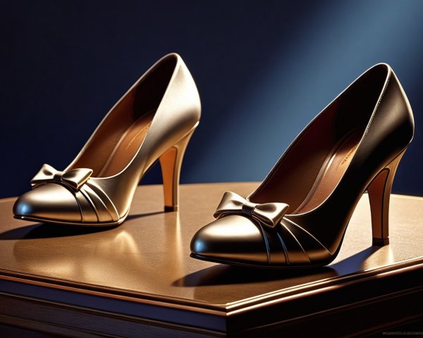 Elegant high-heeled shoes with metallic finish and bows