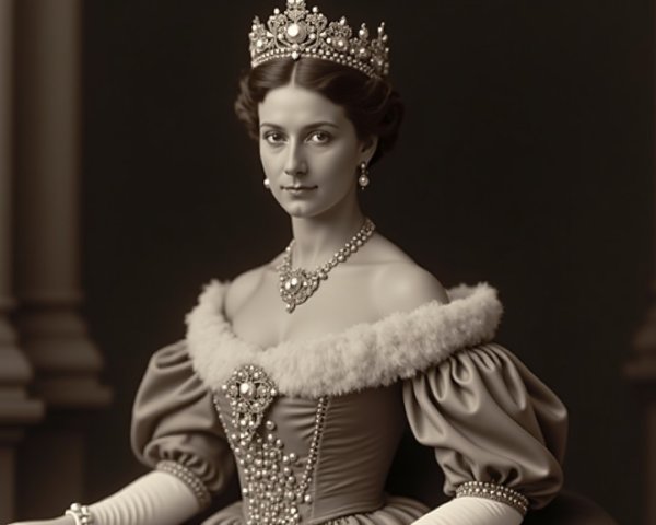 Regal Woman in Elegant Gown and Lavish Jewelry