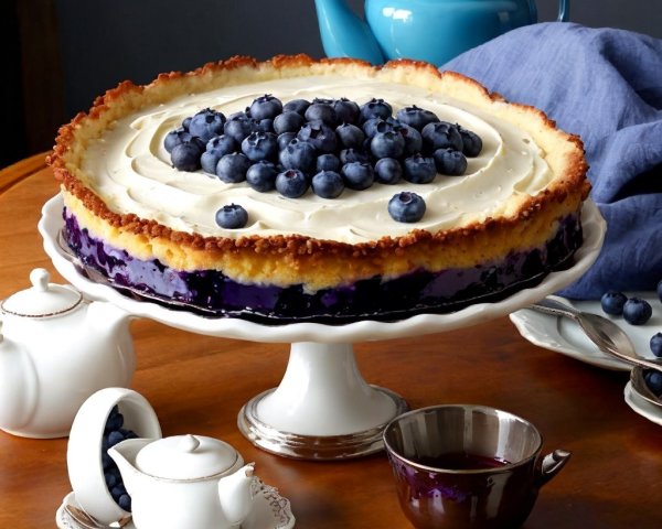 Cheesecake with Blueberry Topping on Pedestal Display