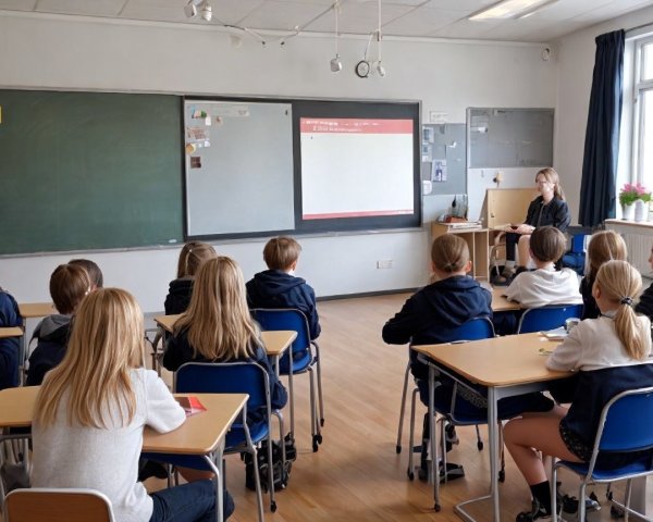Classroom Scene with Engaged Students and Teacher