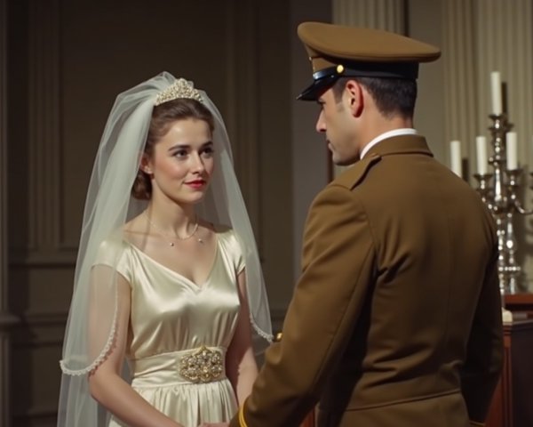 Elegant Wedding Scene with Bride and Groom in Uniform