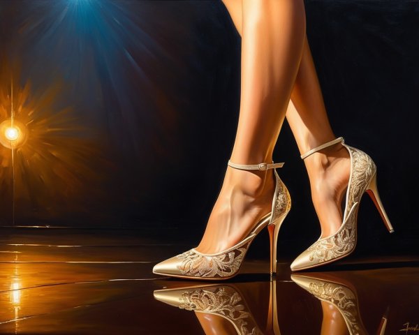 Elegant Gold High-Heeled Shoes with Intricate Embroidery