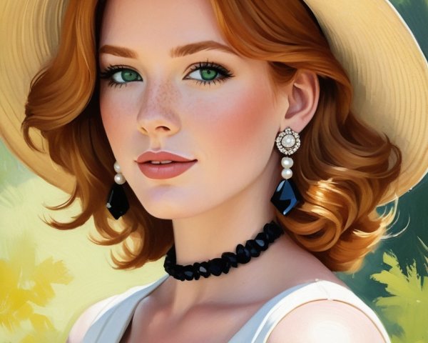 Young woman with red hair and summer accessories
