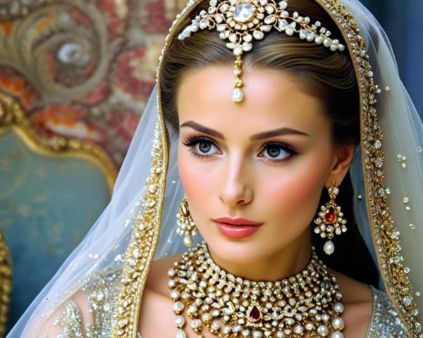 Portrait of a woman in traditional jewelry and veil