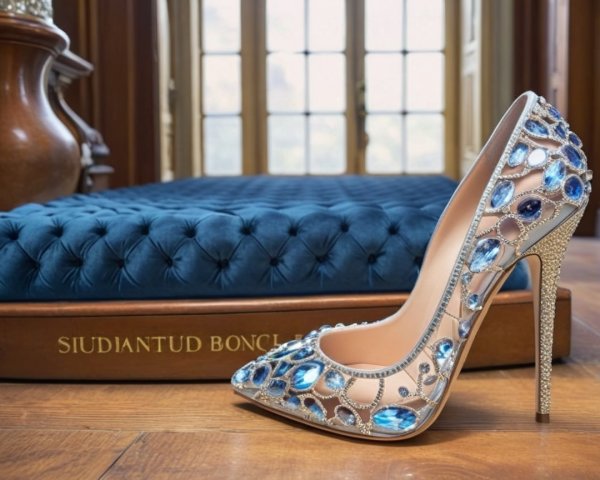 Elegant High-Heeled Shoe with Gemstone Details