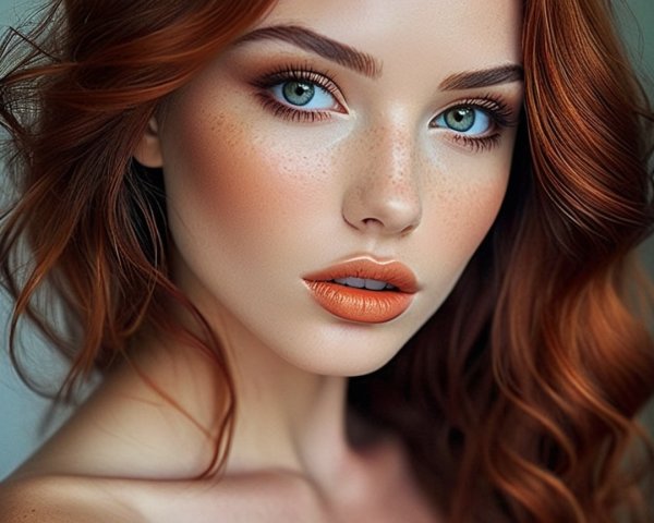 Close-Up Portrait of a Woman with Red Hair and Blue Eyes