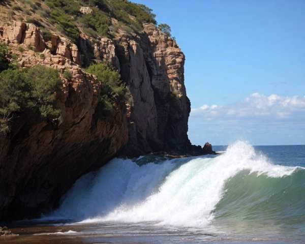Coastal Landscape with Rugged Cliffs and Ocean Waves