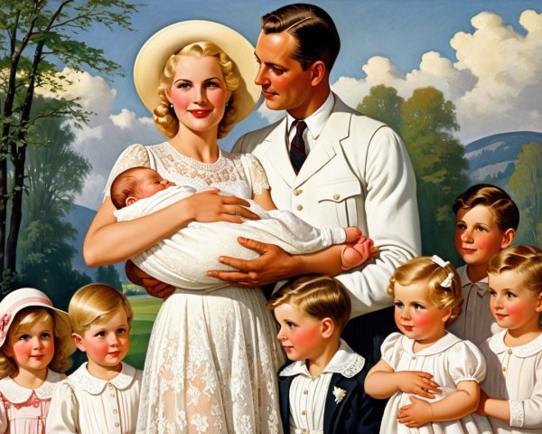 Vintage Portrait of Couple and Children in Nature