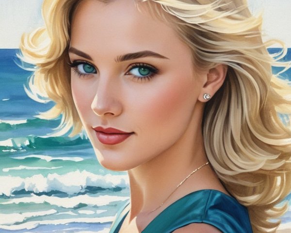 Portrait of a Woman with Blonde Hair at the Beach