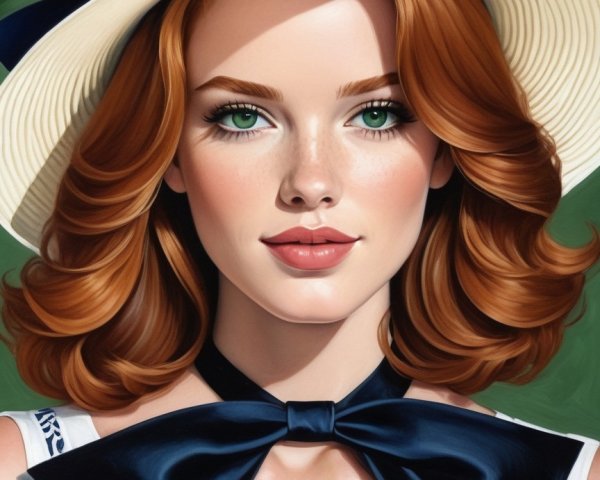 Young woman with red hair in vintage style attire